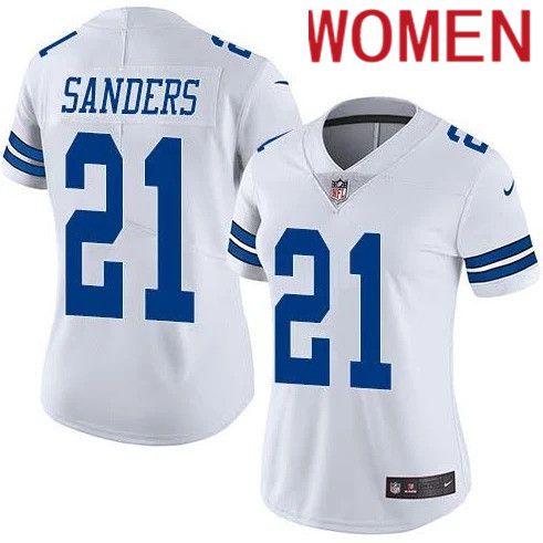 Women Dallas Cowboys #21 Deion Sanders Nike White Rush Vapor Limited NFL Jersey